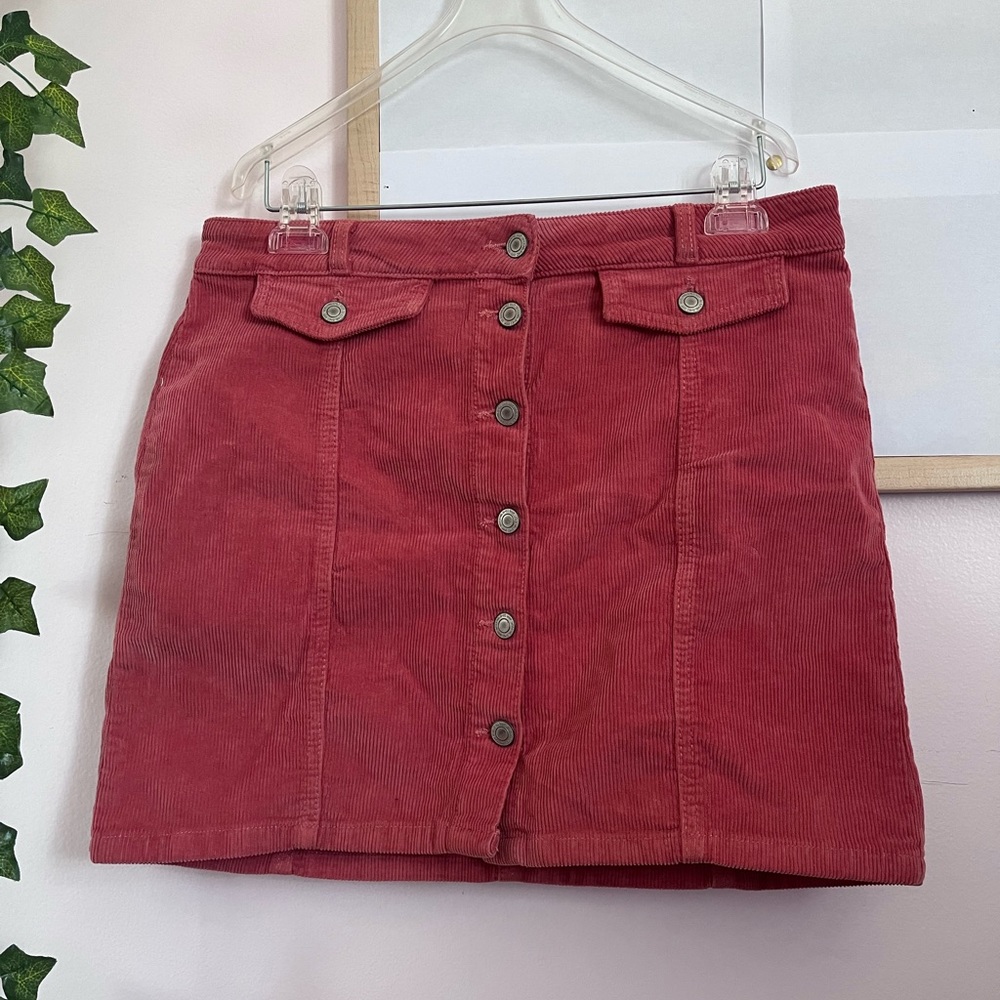 So Pink Corduroy Button Front Mini Skirt